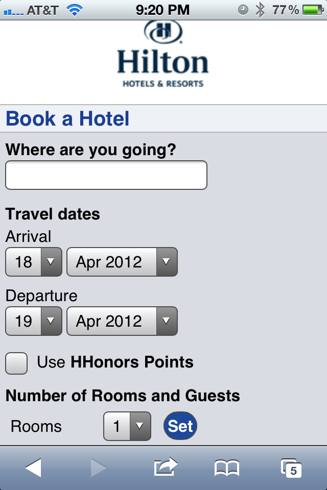 Hilton Reservations on Usablenet
